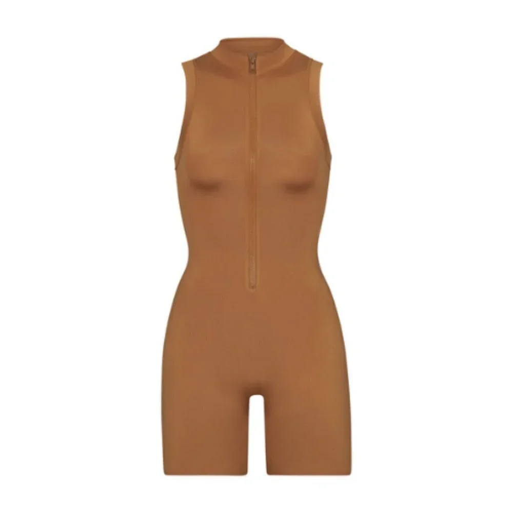 New! Skims Swim Mock Neck Cycle Suit One Piece in Almond nwt 30614